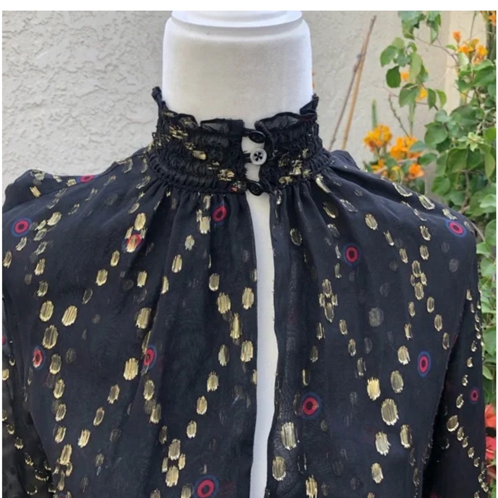 A.L.C. Tula Split Neck Long Sleeve Silk Metallic Midi Dress size 4 - Picture 6 of 6